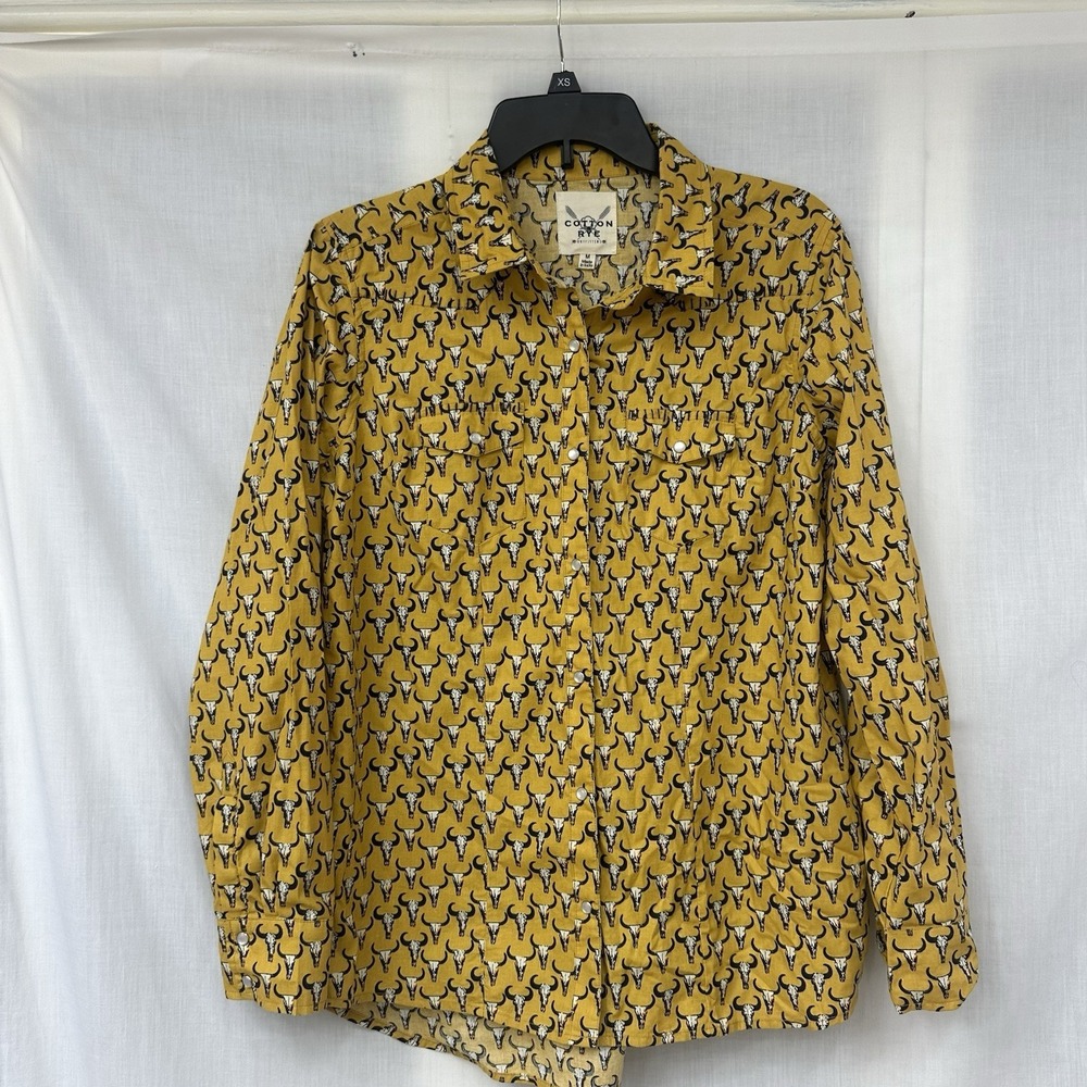Cotton & Rye Woman's Medium Longhorn Cow Skull Pearl Snap Western Shirt Cotton